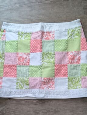 EUC Vineyard Vines Pink, Lime & White Patchwork Mini Skirt Size 10
